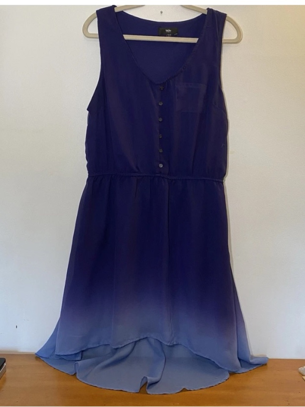 Mossimo Women's XL Blue Purple Ombré Chiffon Hi-Low Dress Sleeveless Fairy